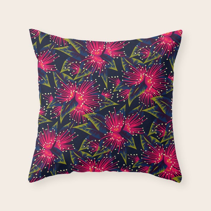 New Zealand Rata floral print (Night) Throw Pillow Gallery Image 1