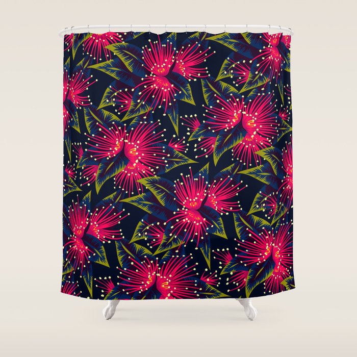 New Zealand Rata floral print (Night) Shower Curtain Gallery Image 1