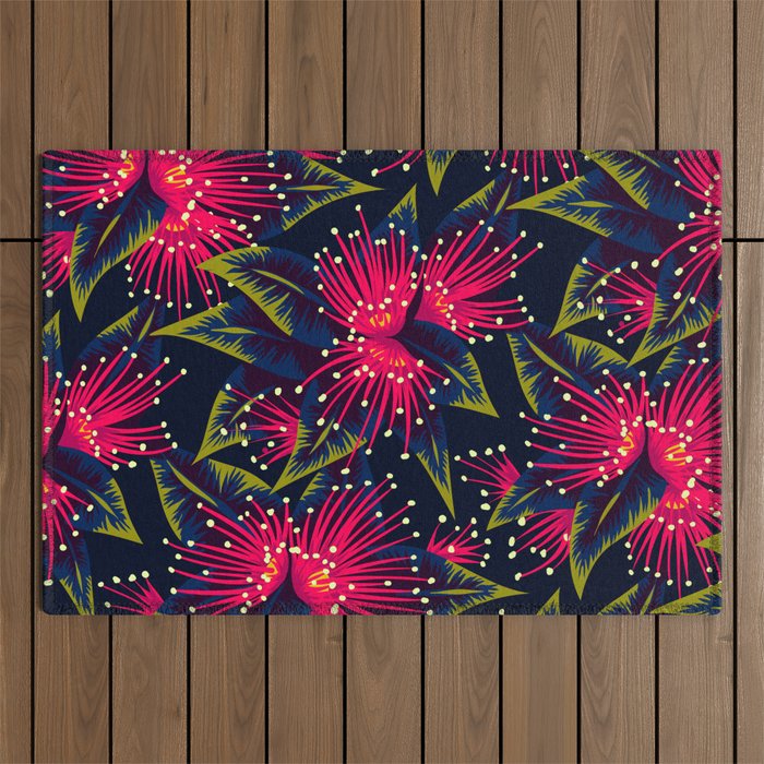 New Zealand Rata floral print (Night) Outdoor Rug Gallery Image 1