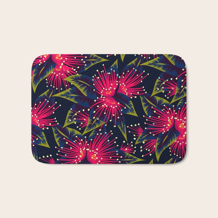 New Zealand Rata floral print (Night) Bath Mat Gallery Image 1