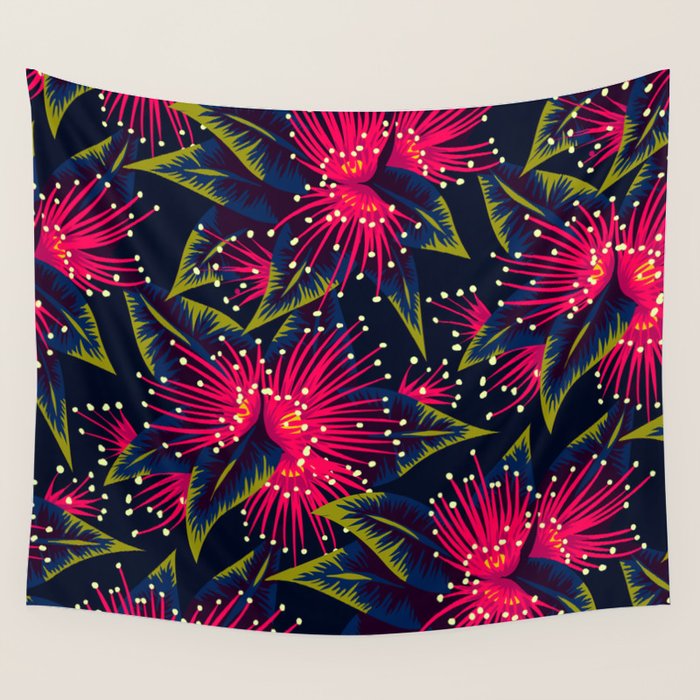 New Zealand Rata floral print (Night) Wall Tapestry Gallery Image 1