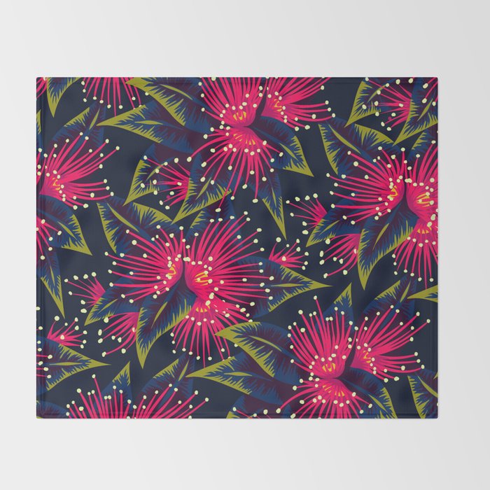 New Zealand Rata floral print (Night) Throw Blanket Gallery Image 2
