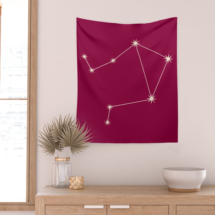 Libra Zodiac Star Constellation Line Art Magenta Pink Wall Tapestry Gallery Image 2