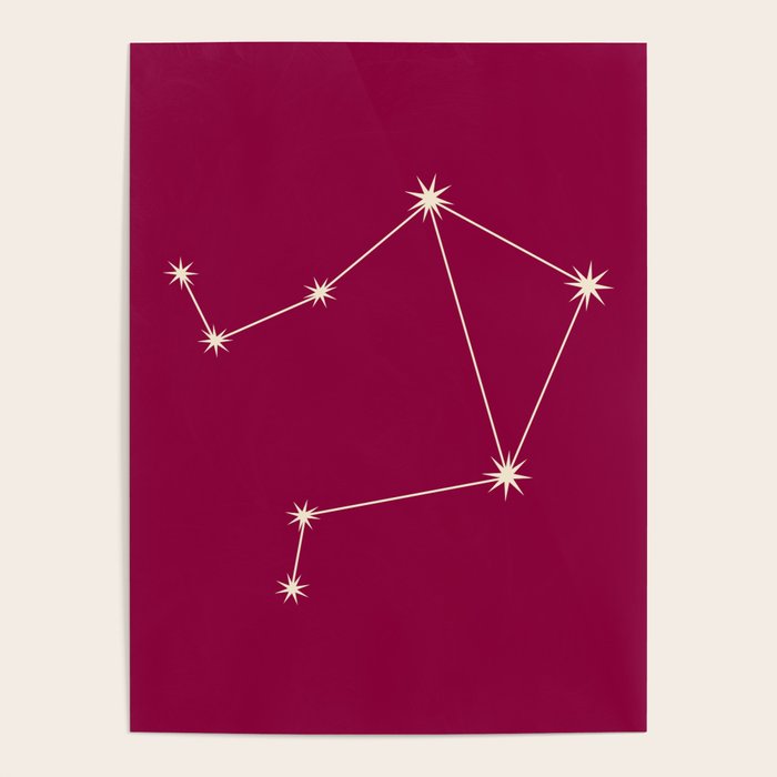 Libra Zodiac Star Constellation Line Art Magenta Pink Poster Gallery Image 4