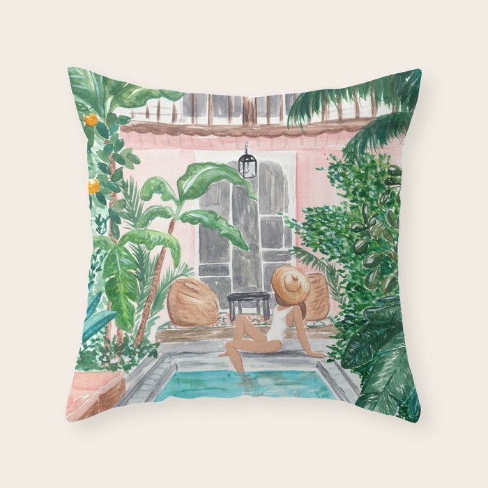 Moroccan Dream - Brunette Hair (Other Hair & Skin Tones Available) Throw Pillow Gallery Image 1