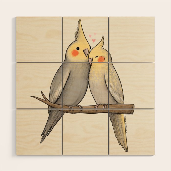 Cockatiel Cuddle Wood Wall Art Gallery Image 1
