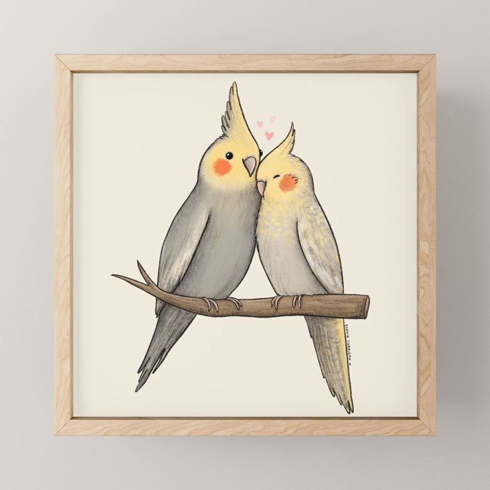 Cockatiel Cuddle Mini Art Print Gallery Image 1