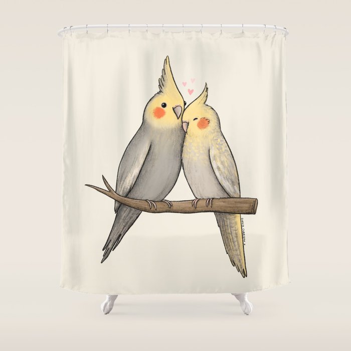 Cockatiel Cuddle Shower Curtain Gallery Image 1