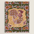 Rooster Painting in Forest Green - Folk Art Style Jigsaw Puzzle Gallery Image 1