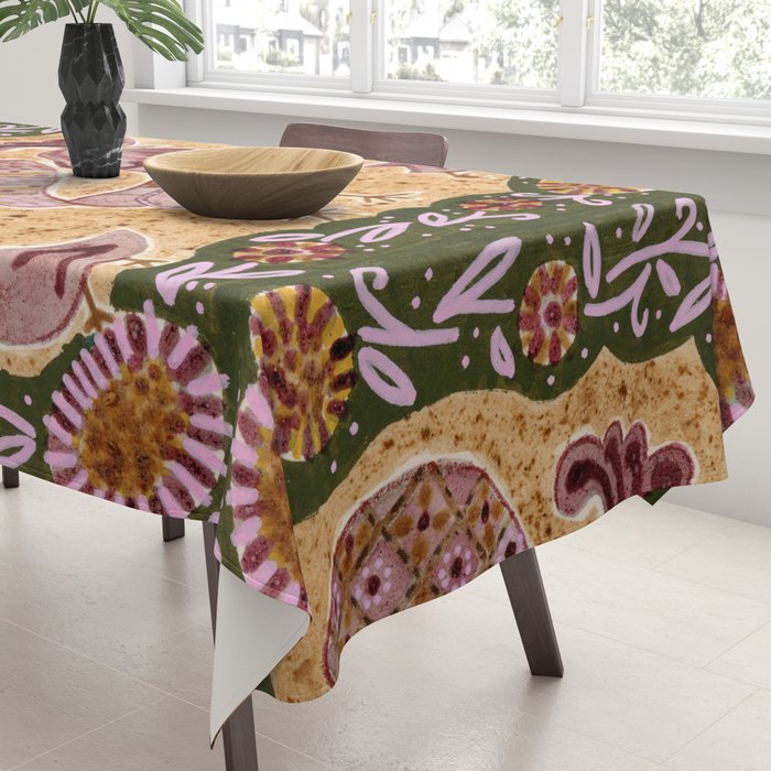 Rooster Painting in Forest Green - Folk Art Style Tablecloth Gallery Image 3