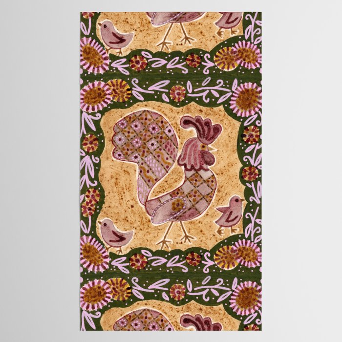 Rooster Painting in Forest Green - Folk Art Style Tablecloth Gallery Image 2