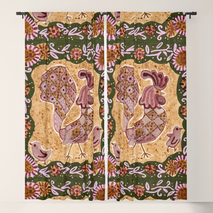 Rooster Painting in Forest Green - Folk Art Style Window Curtain Gallery Image 5