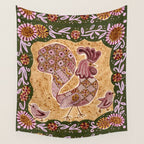 Rooster Painting in Forest Green - Folk Art Style Wall Tapestry Gallery Image 4