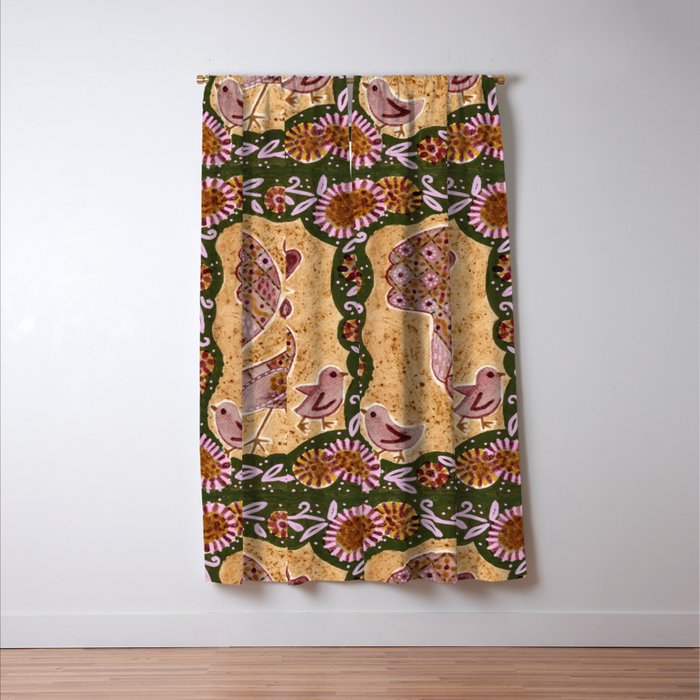 Rooster Painting in Forest Green - Folk Art Style Window Curtain Gallery Image 3