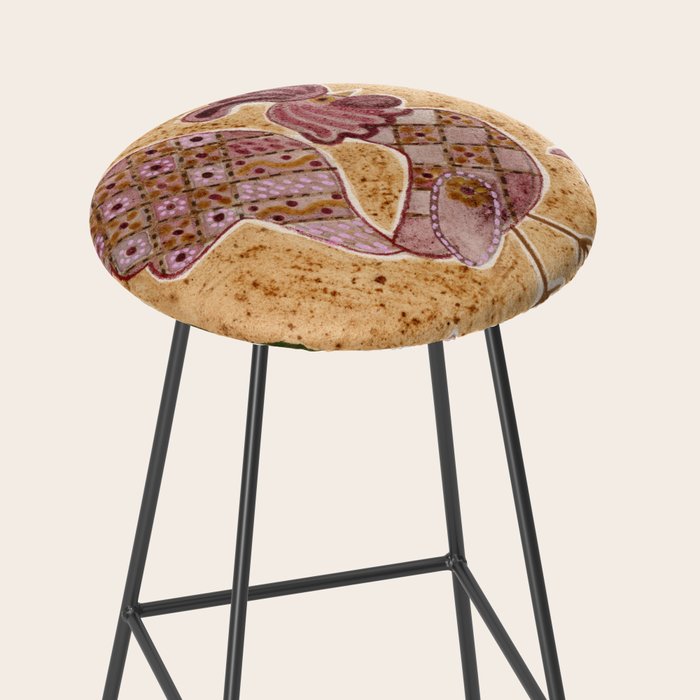 Rooster Painting in Forest Green - Folk Art Style Stool Gallery Image 2
