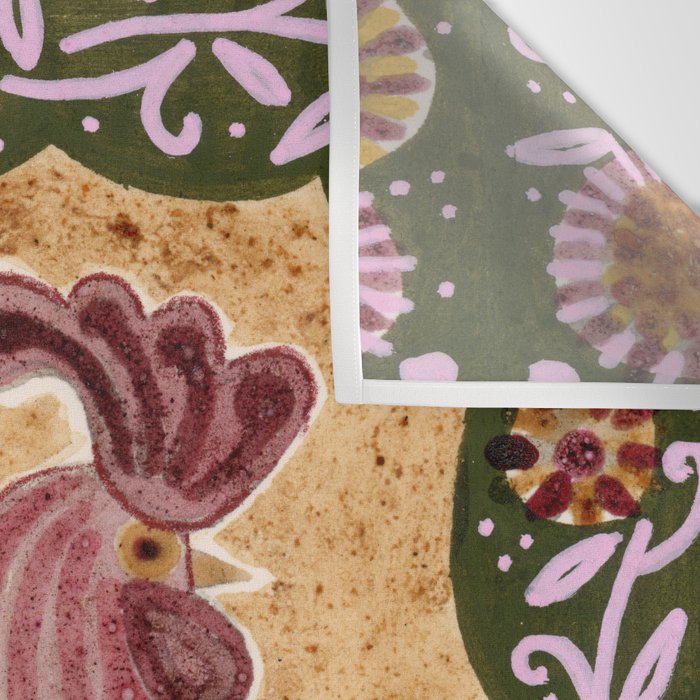 Rooster Painting in Forest Green - Folk Art Style Wall Tapestry Gallery Image 3