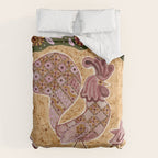 Rooster Painting in Forest Green - Folk Art Style Duvet Cover Gallery Image 6