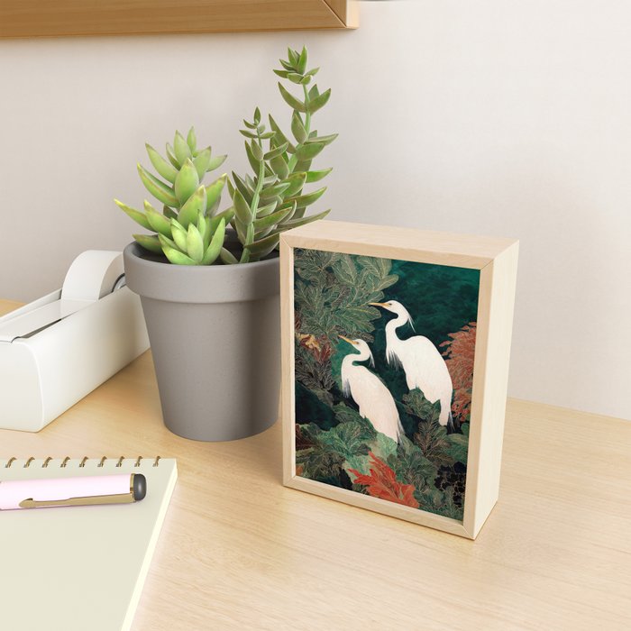Japanese chinoiserie Bird Wall Art Maximalist Green Print Heron Painting japandi living room poster Mini Art Print Gallery Image 2
