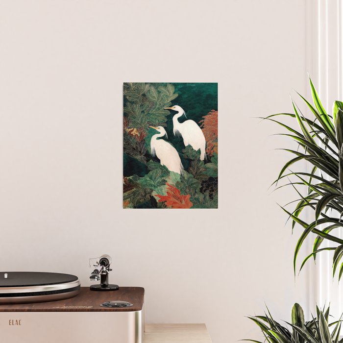 Japanese chinoiserie Bird Wall Art Maximalist Green Print Heron Painting japandi living room poster Poster Gallery Image 2