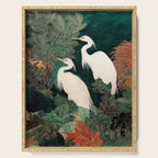 Japanese chinoiserie Bird Wall Art Maximalist Green Print Heron Painting japandi living room poster Serving Tray Gallery Image 1
