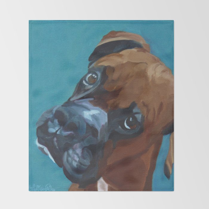 Leo the Boxer Dog Portrait Throw Blanket Gallery Image 2