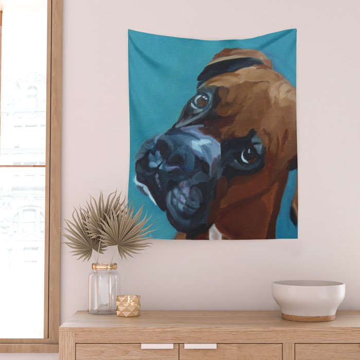 Leo the Boxer Dog Portrait Wall Tapestry Gallery Image 2