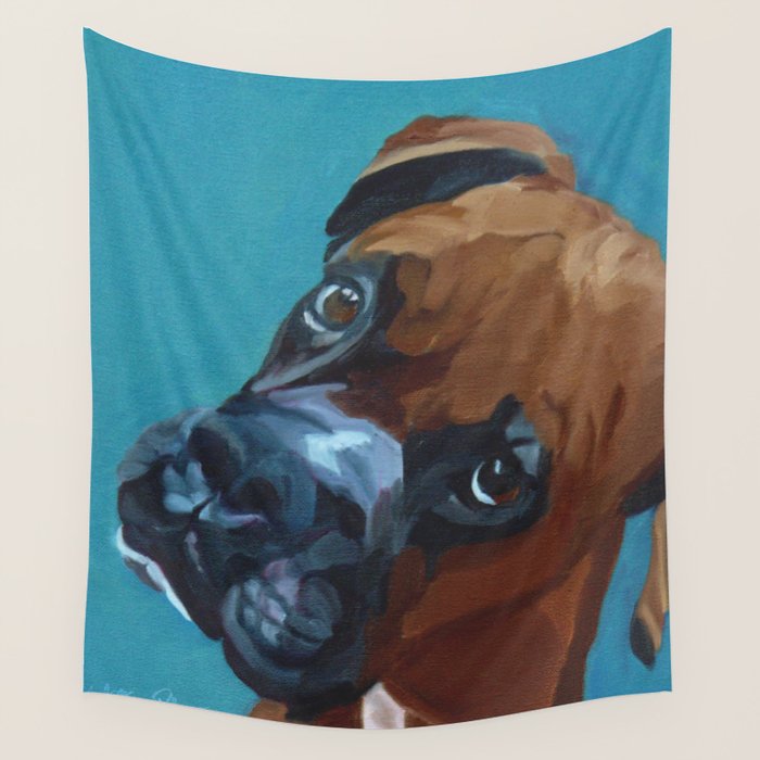 Leo the Boxer Dog Portrait Wall Tapestry Gallery Image 1
