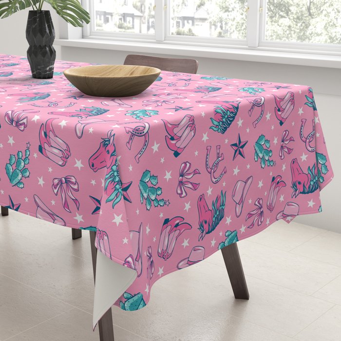 Cowgirl Christmas - pink and teal Tablecloth Gallery Image 3