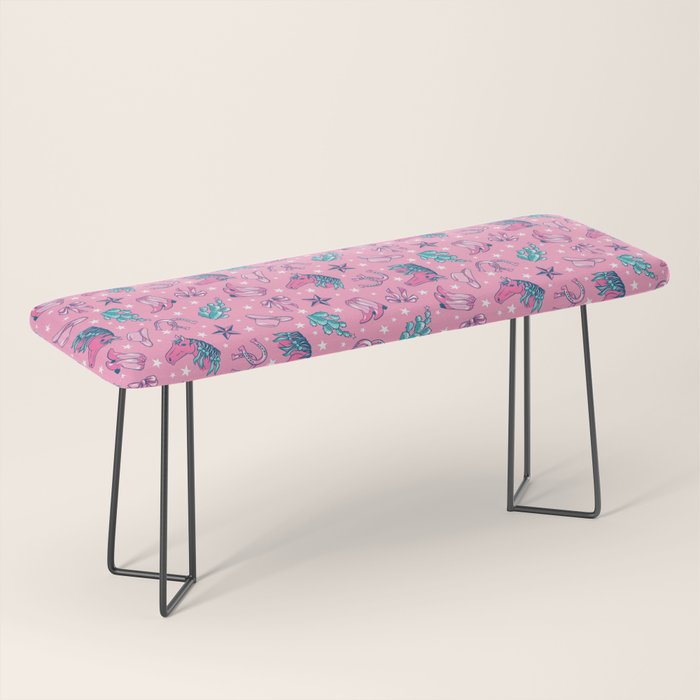 Cowgirl Christmas - pink and teal Bench Gallery Image 1