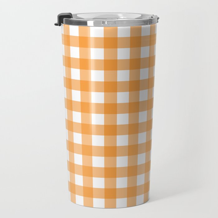 Orange gingham pattern Travel Mug Gallery Image 3