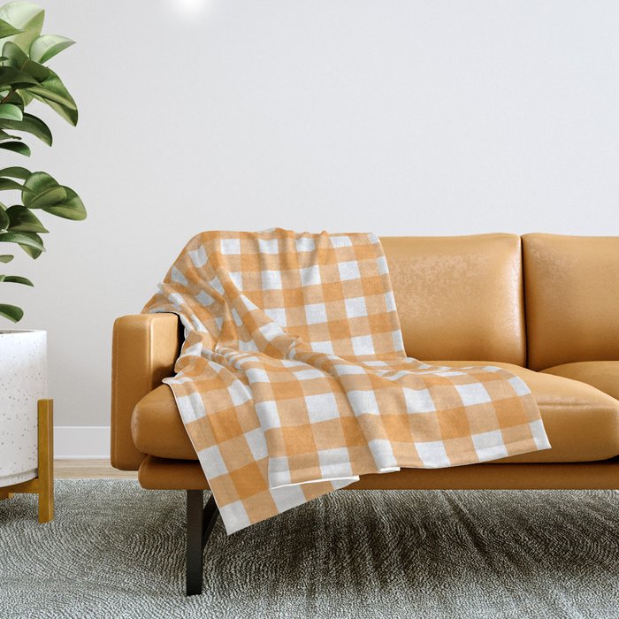 Orange gingham pattern Throw Blanket Gallery Image 1