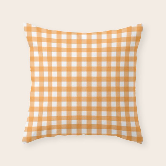 Orange gingham pattern Throw Pillow Gallery Image 6