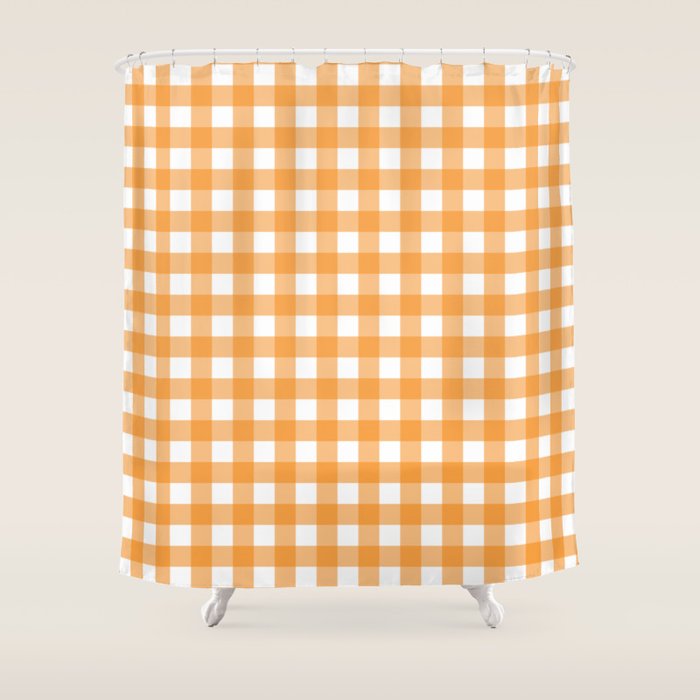 Orange gingham pattern Shower Curtain Gallery Image 1