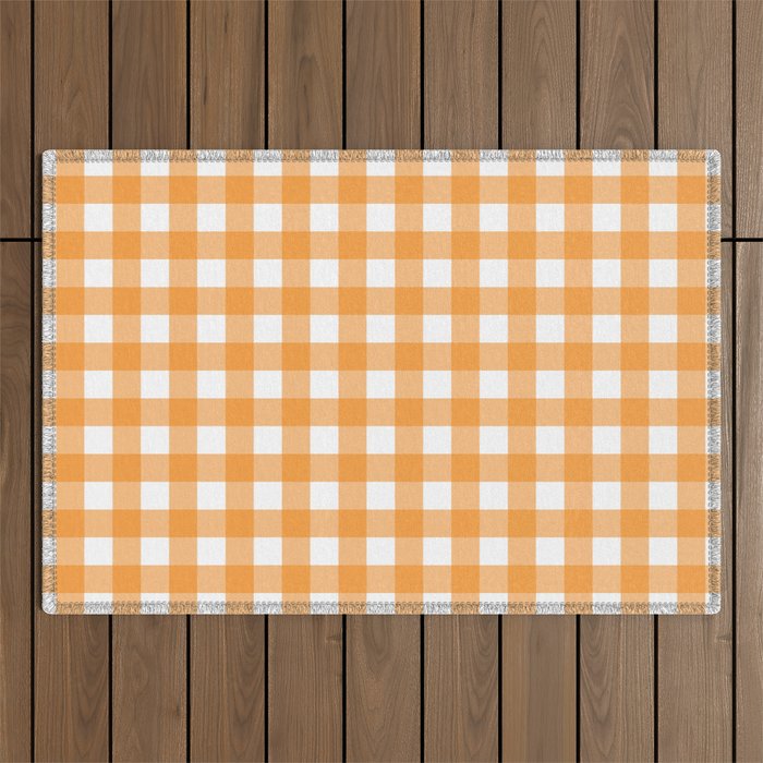 Orange gingham pattern Outdoor Rug Gallery Image 1