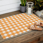 Orange gingham pattern Outdoor Rug Gallery Image 2