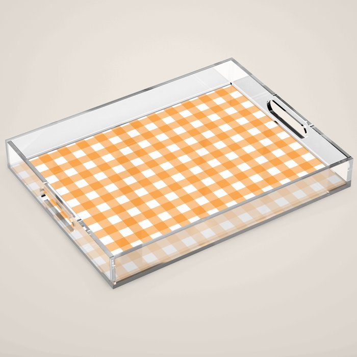 Orange gingham pattern Acrylic Tray Gallery Image 1