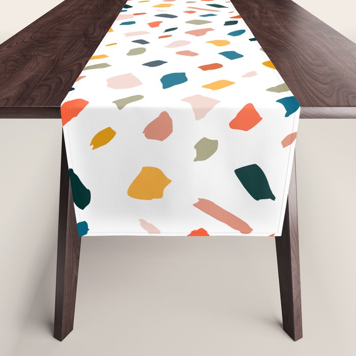 Terrazzo, Abstract Quirky Shapes Bohemian Modern Pattern Confetti Celebration Random Colorful Shapes Table Runner Gallery Image 1