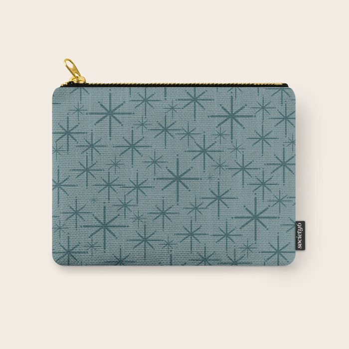Midcentury Modern Twinkly Retro Starburst Pattern in Light Steel Blue Carry All Pouch Gallery Image 1