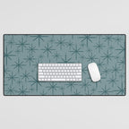 Midcentury Modern Twinkly Retro Starburst Pattern in Light Steel Blue Desk Mat Gallery Image 1