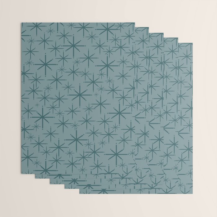 Midcentury Modern Twinkly Retro Starburst Pattern in Light Steel Blue Wrapping Paper Gallery Image 3