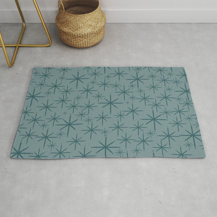 Midcentury Modern Twinkly Retro Starburst Pattern in Light Steel Blue Rug Gallery Image 1