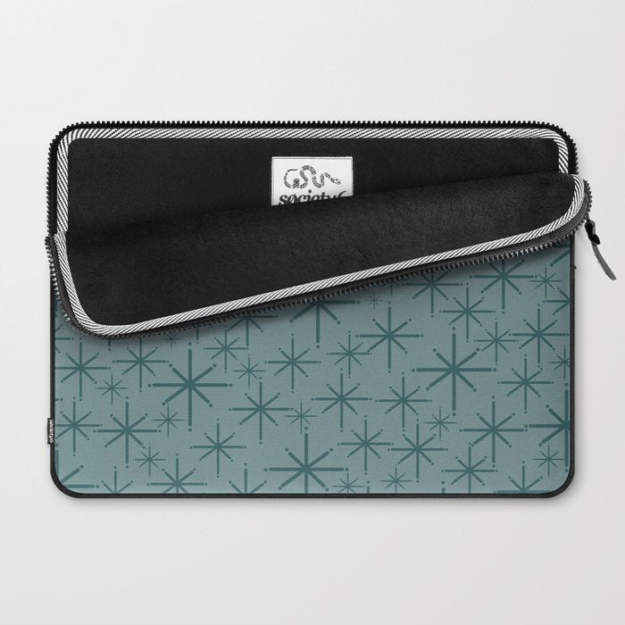 Midcentury Modern Twinkly Retro Starburst Pattern in Light Steel Blue Laptop Sleeve Gallery Image 2