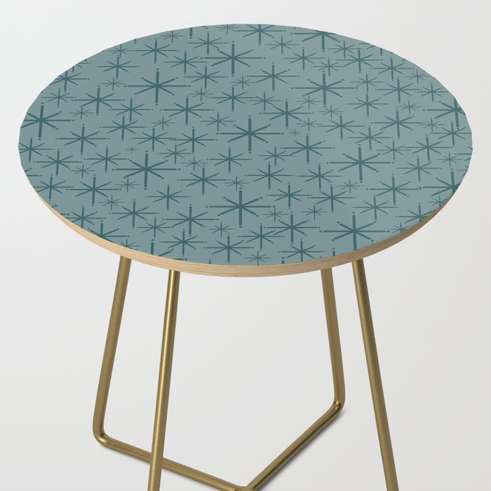 Midcentury Modern Twinkly Retro Starburst Pattern in Light Steel Blue Side Table Gallery Image 2
