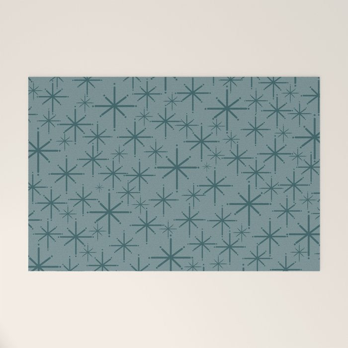 Midcentury Modern Twinkly Retro Starburst Pattern in Light Steel Blue Welcome Mat Gallery Image 1