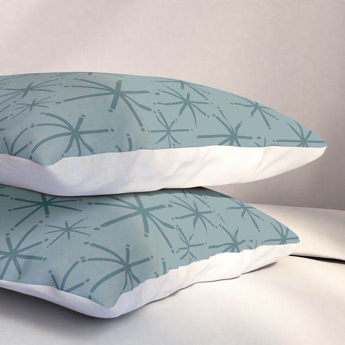 Midcentury Modern Twinkly Retro Starburst Pattern in Light Steel Blue Pillow Sham Gallery Image 3