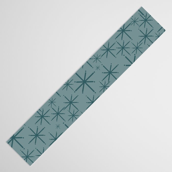 Midcentury Modern Twinkly Retro Starburst Pattern in Light Steel Blue Table Runner Gallery Image 3
