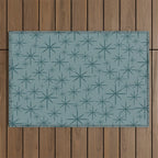 Midcentury Modern Twinkly Retro Starburst Pattern in Light Steel Blue Outdoor Rug Gallery Image 1
