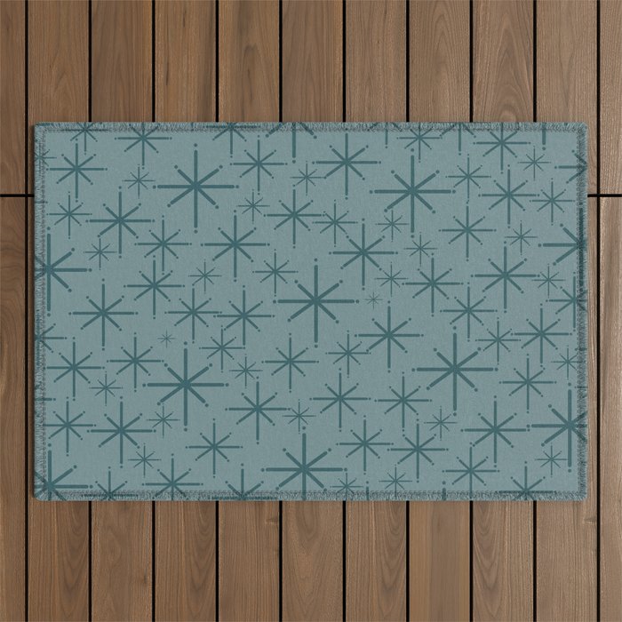 Midcentury Modern Twinkly Retro Starburst Pattern in Light Steel Blue Outdoor Rug Gallery Image 1