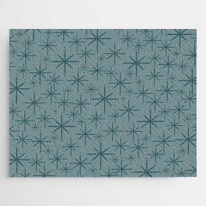 Midcentury Modern Twinkly Retro Starburst Pattern in Light Steel Blue Jigsaw Puzzle Gallery Image 1