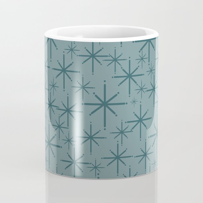 Midcentury Modern Twinkly Retro Starburst Pattern in Light Steel Blue Coffee Mug Gallery Image 4